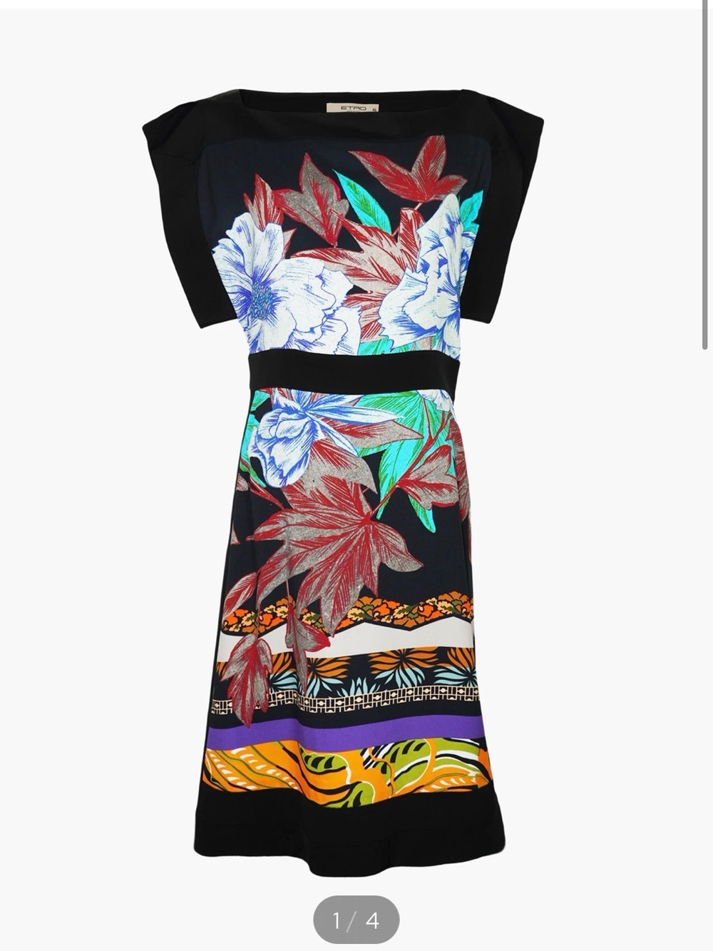 ETRO Black Multi-Print Floral Silk Dress